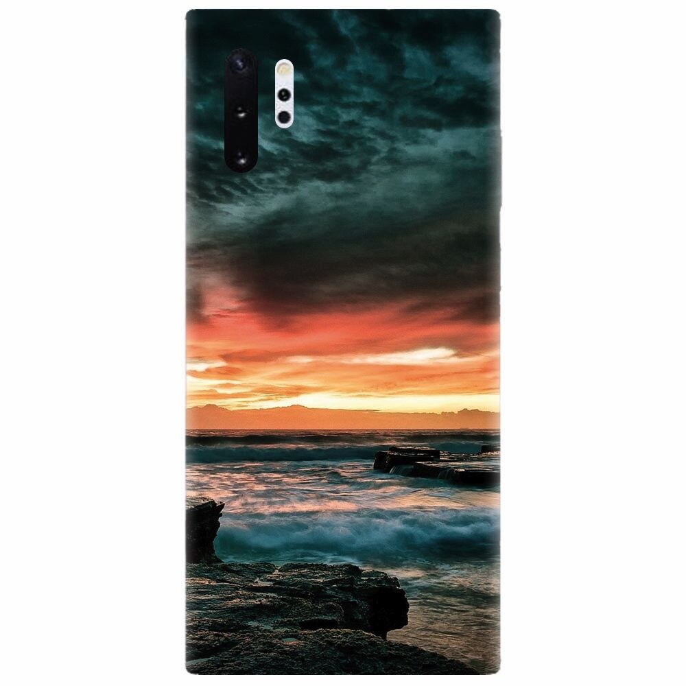 Husa silicon pentru Samsung Galaxy Note 10 Plus, Dramatic Rocky Beach Shore Sunset