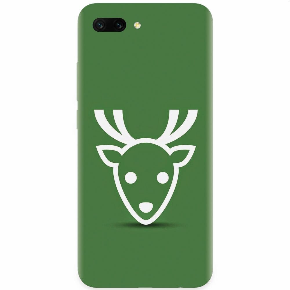 Husa silicon pentru Honor 10, Minimal Reindeer Illustration Green
