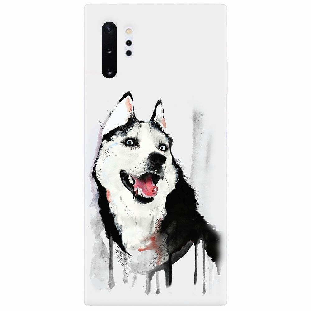 Husa silicon pentru Samsung Galaxy Note 10 Plus, Husky Dog Watercolor Illustration