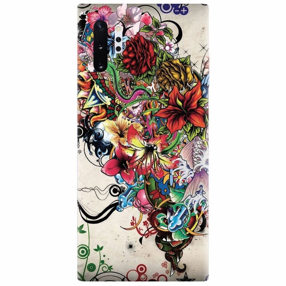 Husa silicon pentru Samsung Galaxy Note 10 Plus, Abstract Flowers Tattoo Illustration