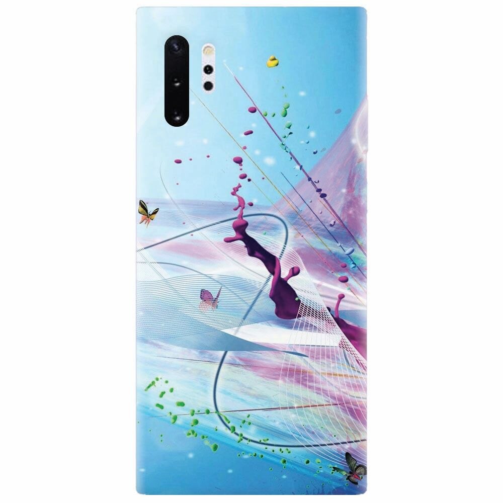 Husa silicon pentru Samsung Galaxy Note 10 Plus, Artistic Paint Splash Purple Butterflies