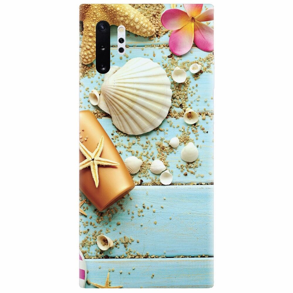 Husa silicon pentru Samsung Galaxy Note 10 Plus, Blue Wood Seashells Sea Star