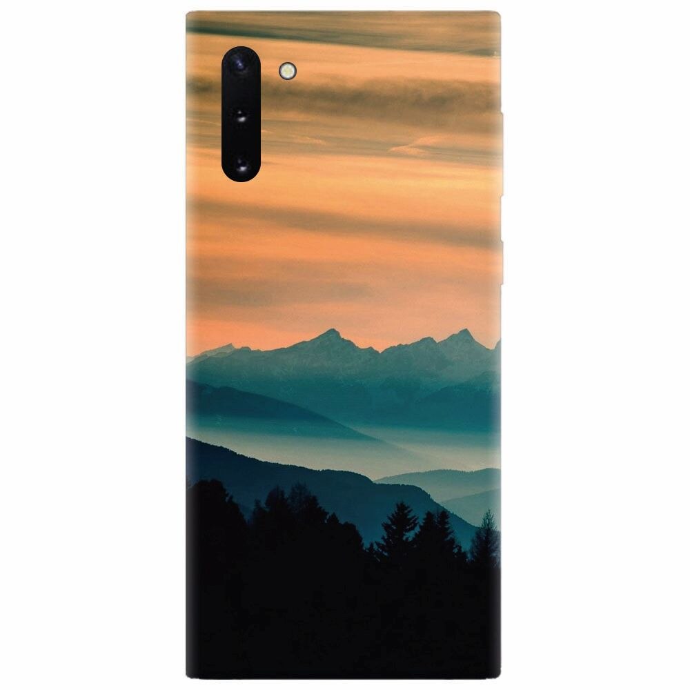 Husa silicon pentru Samsung Galaxy Note 10, Blue Mountains Orange Clouds Sunset Landscape