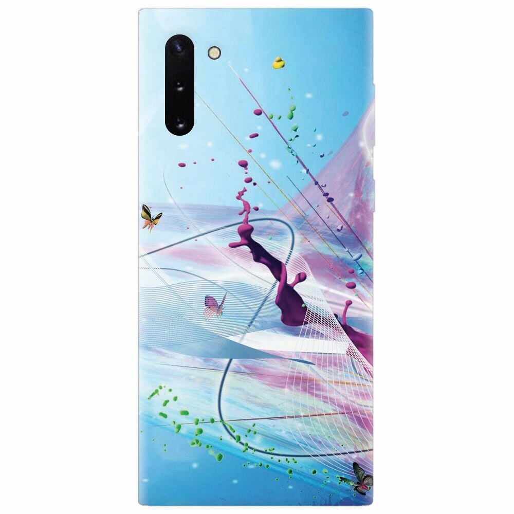 Husa silicon pentru Samsung Galaxy Note 10, Artistic Paint Splash Purple Butterflies