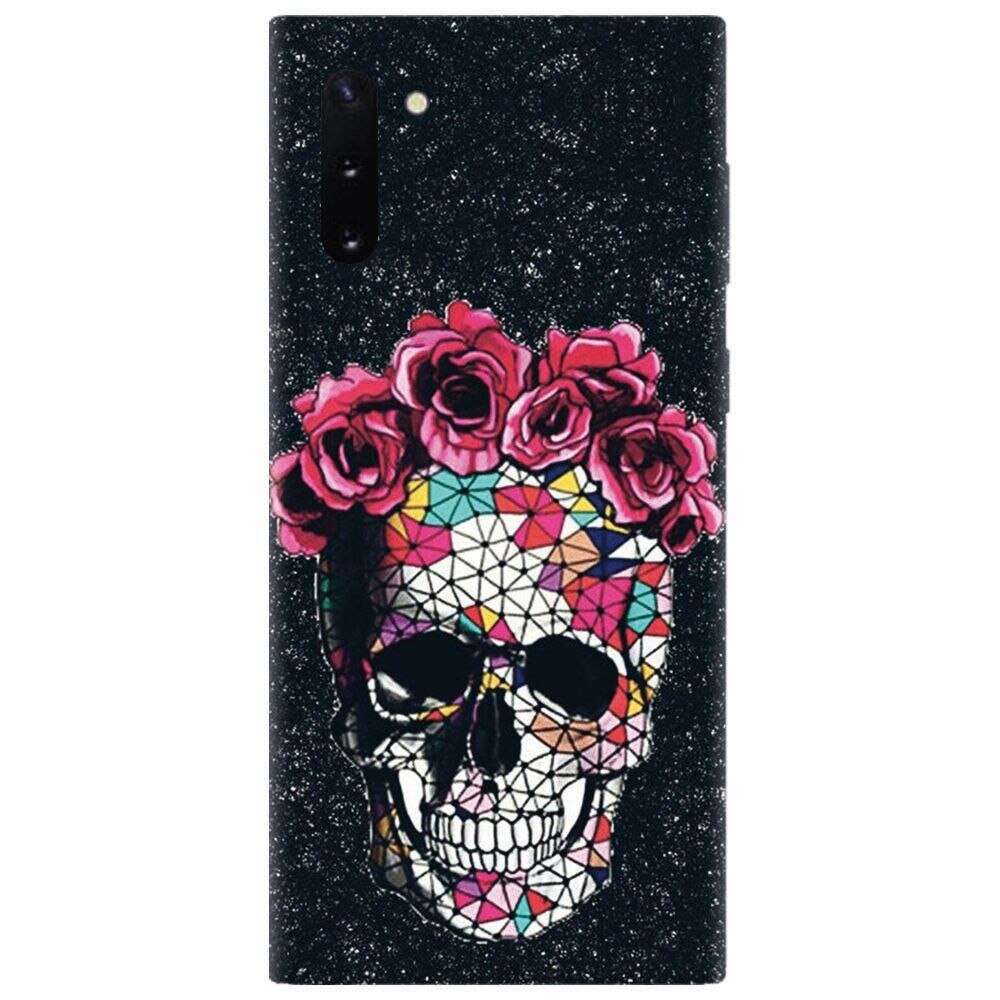Husa silicon pentru Samsung Galaxy Note 10, Colorful Skull Roses Space