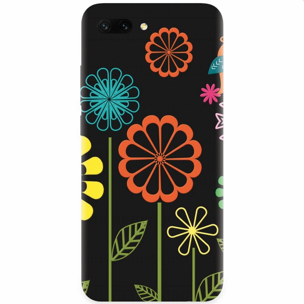 Husa silicon pentru Honor 10, Colorful Spring Birds Flowers Vectors