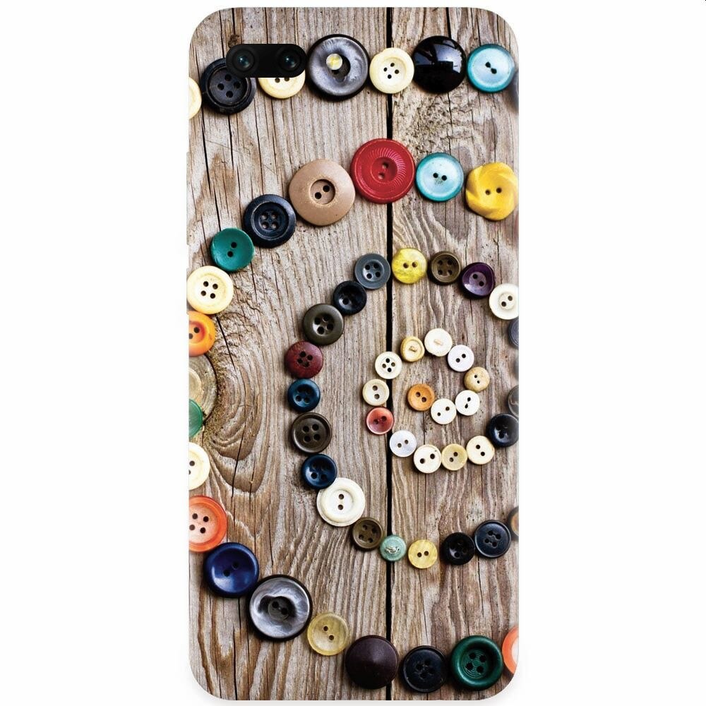 Husa silicon pentru Honor 10, Colorful Buttons Spiral Wood Deck