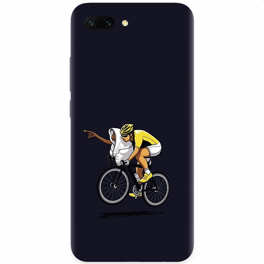 Husa silicon pentru Honor 10, ET Riding Bike Funny Illustration
