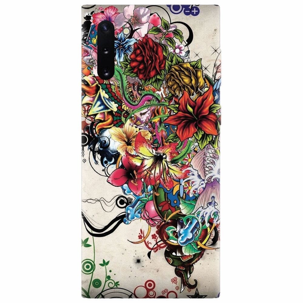 Husa silicon pentru Samsung Galaxy Note 10, Abstract Flowers Tattoo Illustration