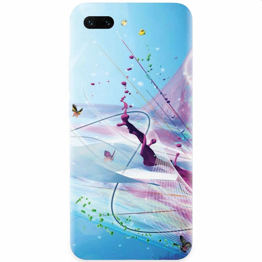 Husa silicon pentru Honor 10, Artistic Paint Splash Purple Butterflies