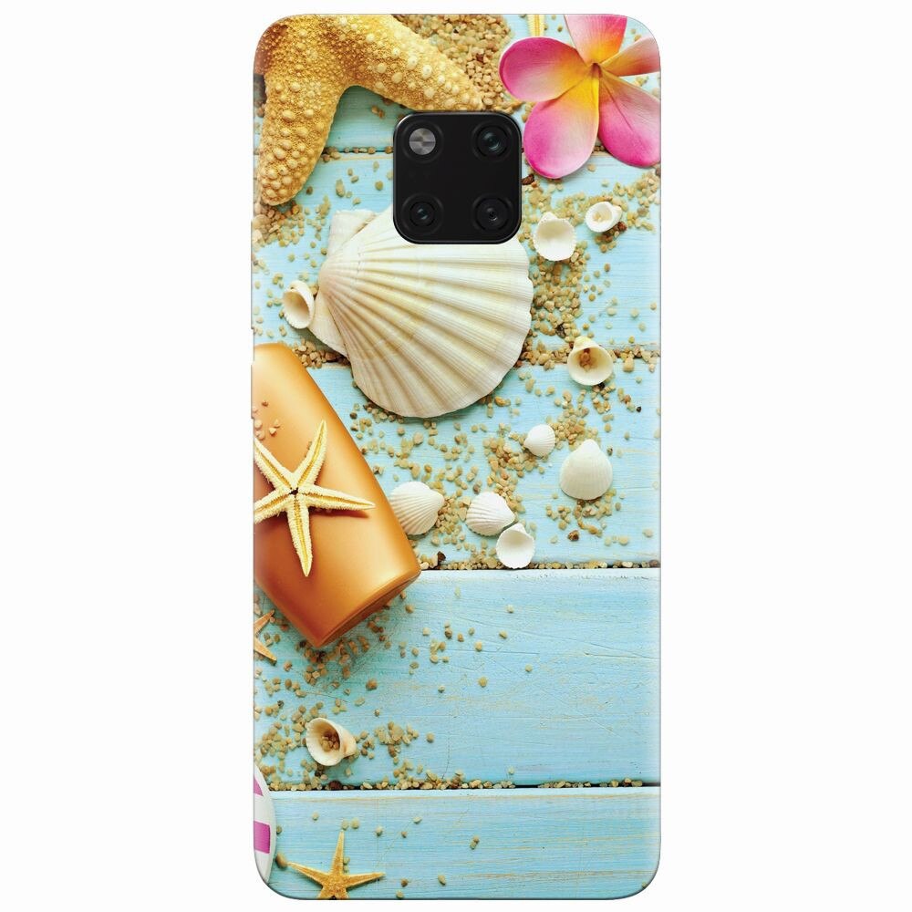 Husa silicon pentru Huawei Mate 20 Pro, Blue Wood Seashells Sea Star