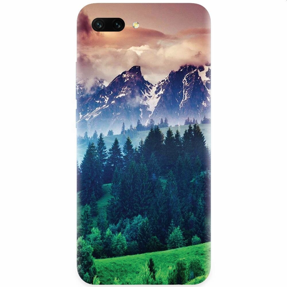 Husa silicon pentru Honor 10, Forest Hills Snowy Mountains And Sunset Clouds