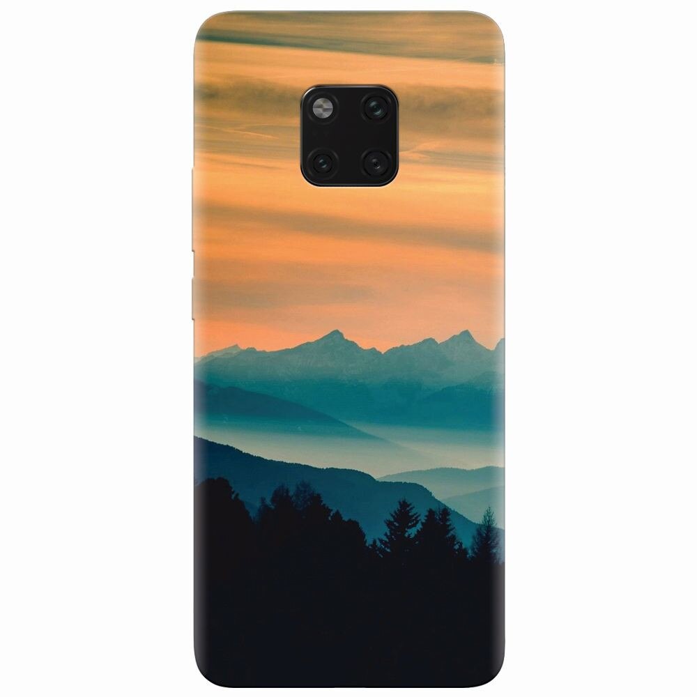 Husa silicon pentru Huawei Mate 20 Pro, Blue Mountains Orange Clouds Sunset Landscape