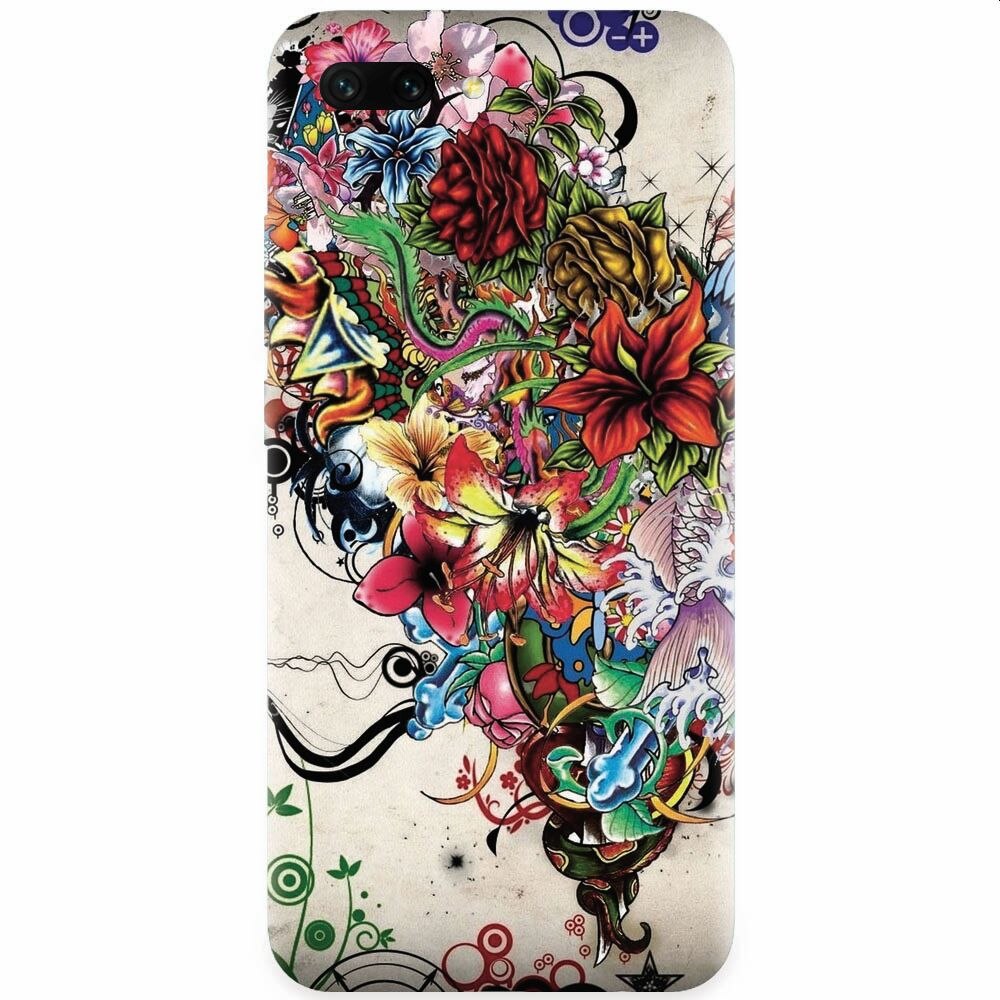 Husa silicon pentru Honor 10, Abstract Flowers Tattoo Illustration