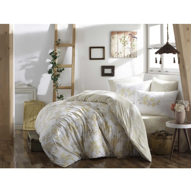 Lenjerie de pat bumbac Hobby NAZERADE YELLOW, pentru 2 persoane, lenjerie pat dublu, 4 piese, 200x220 / 50x70, 100% bumbac