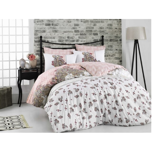 Lenjerie de pat bumbac Hobby ROMANA PINK, pentru 2 persoane, lenjerie pat dublu, 4 piese, 200x220 / 50x70, 100% bumbac