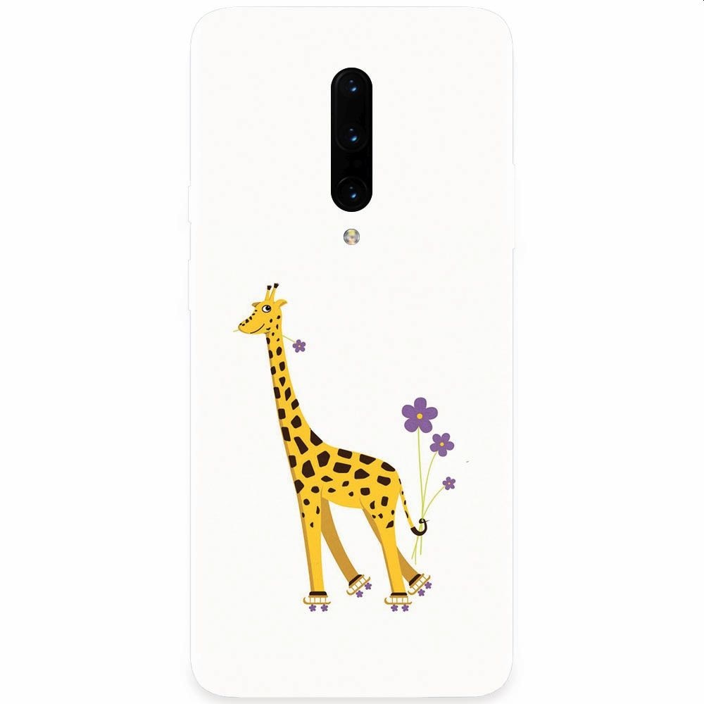 Husa silicon pentru OnePlus 7 Pro, Rollerskating Girafe Illustration