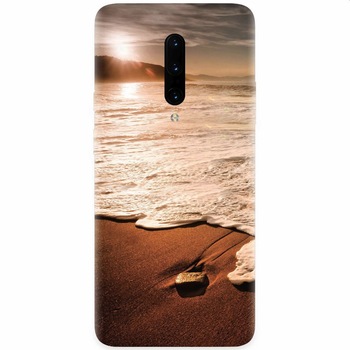 Husa silicon pentru OnePlus 7 Pro, Sunset Foamy Beach Wave Husa silicon pentru OnePlus 7 Pro, Sunset Foamy Beach Wave