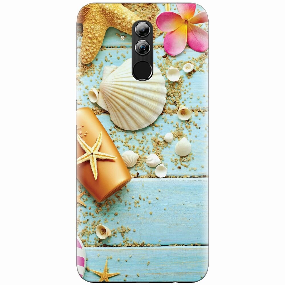 Husa silicon pentru Huawei Mate 20 Lite, Blue Wood Seashells Sea Star