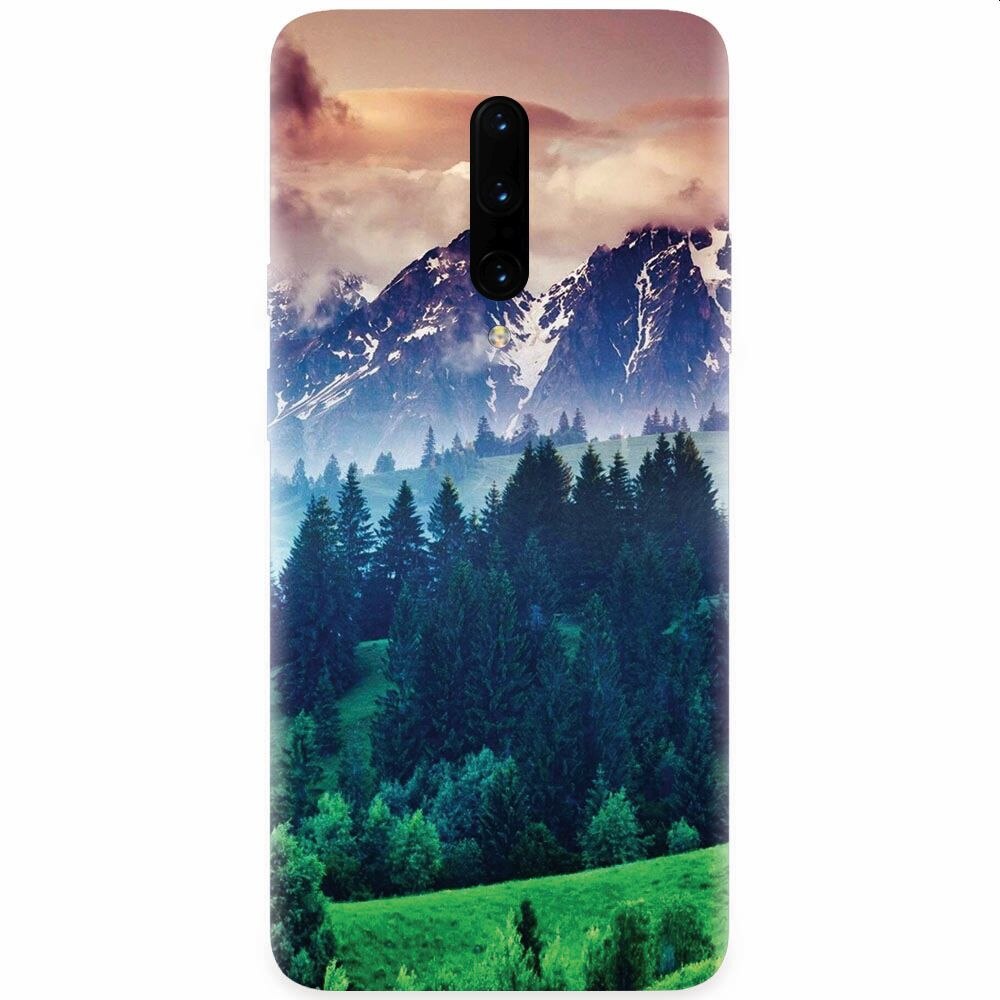 Husa silicon pentru OnePlus 7 Pro, Forest Hills Snowy Mountains And Sunset Clouds
