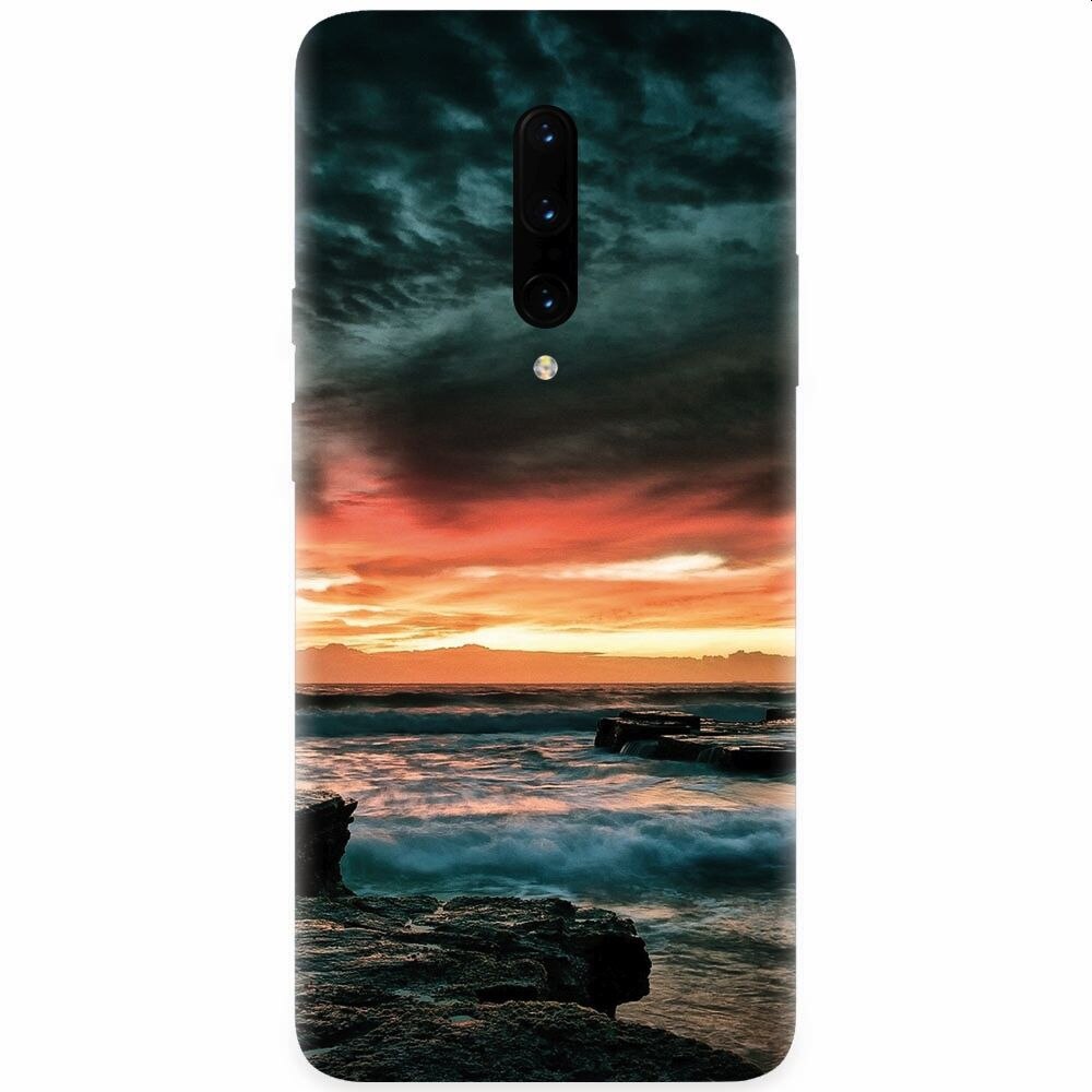 Husa silicon pentru OnePlus 7 Pro, Dramatic Rocky Beach Shore Sunset