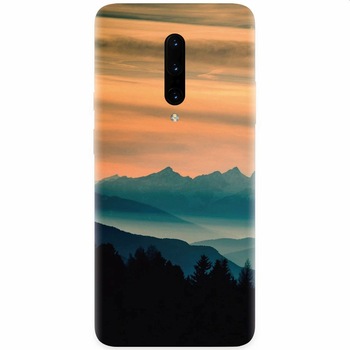 Husa silicon pentru OnePlus 7 Pro, Blue Mountains Orange Clouds Sunset Landscape Husa silicon pentru OnePlus 7 Pro, Blue Mountains Orange Clouds Sunset Landscape
