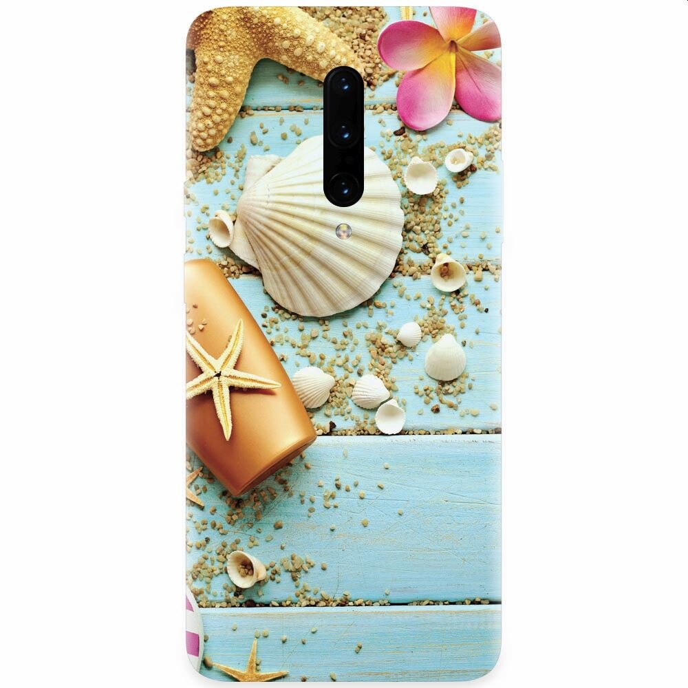 Husa silicon pentru OnePlus 7 Pro, Blue Wood Seashells Sea Star