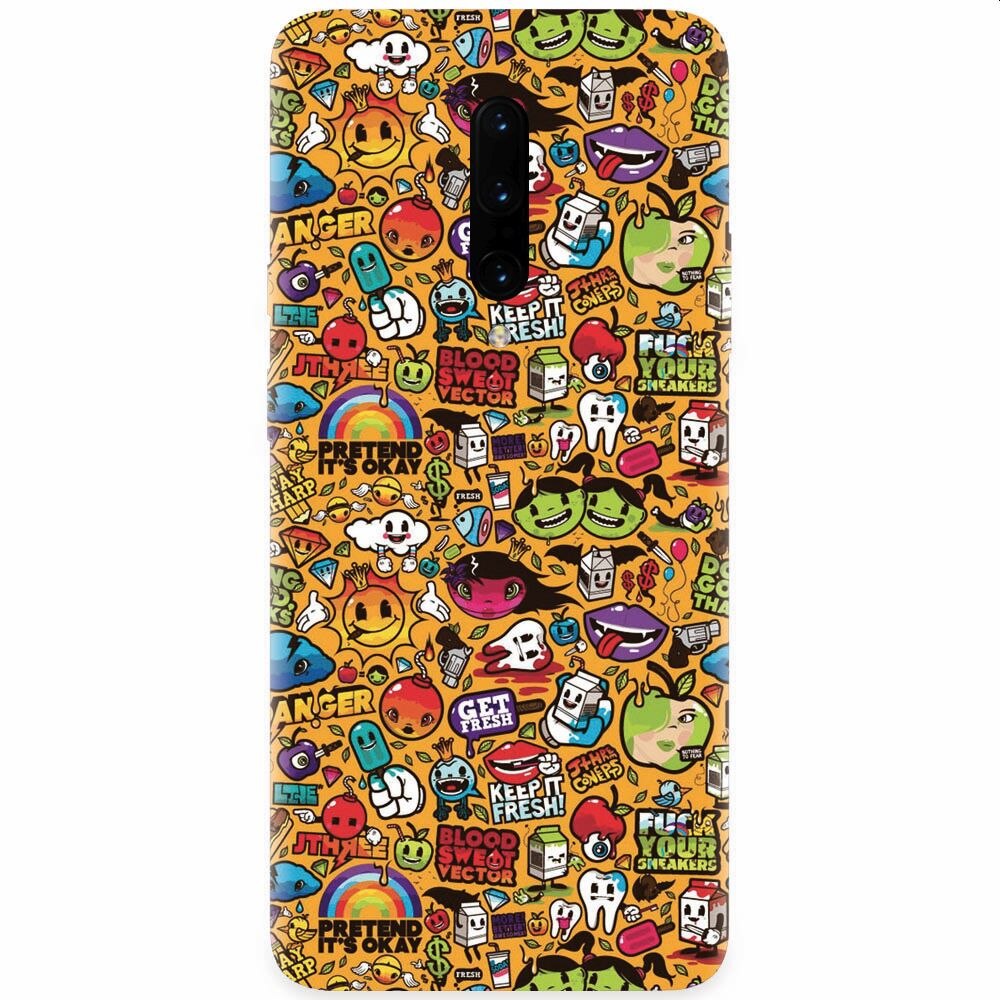 Husa silicon pentru OnePlus 7 Pro, Colorful Sticker Illustrations
