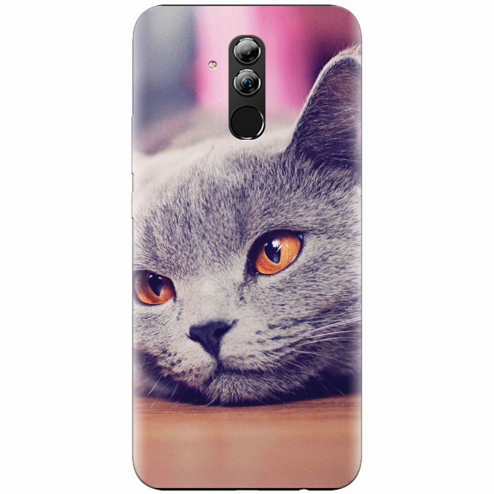 Husa silicon pentru Huawei Mate 20 Lite, British Shorthair Cat Yellow Eyes Portrait