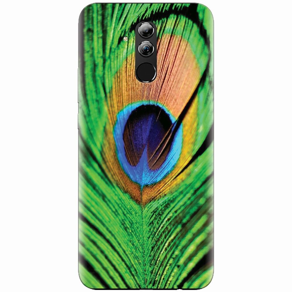 Husa silicon pentru Huawei Mate 20 Lite, Peacock Feather Green Blue