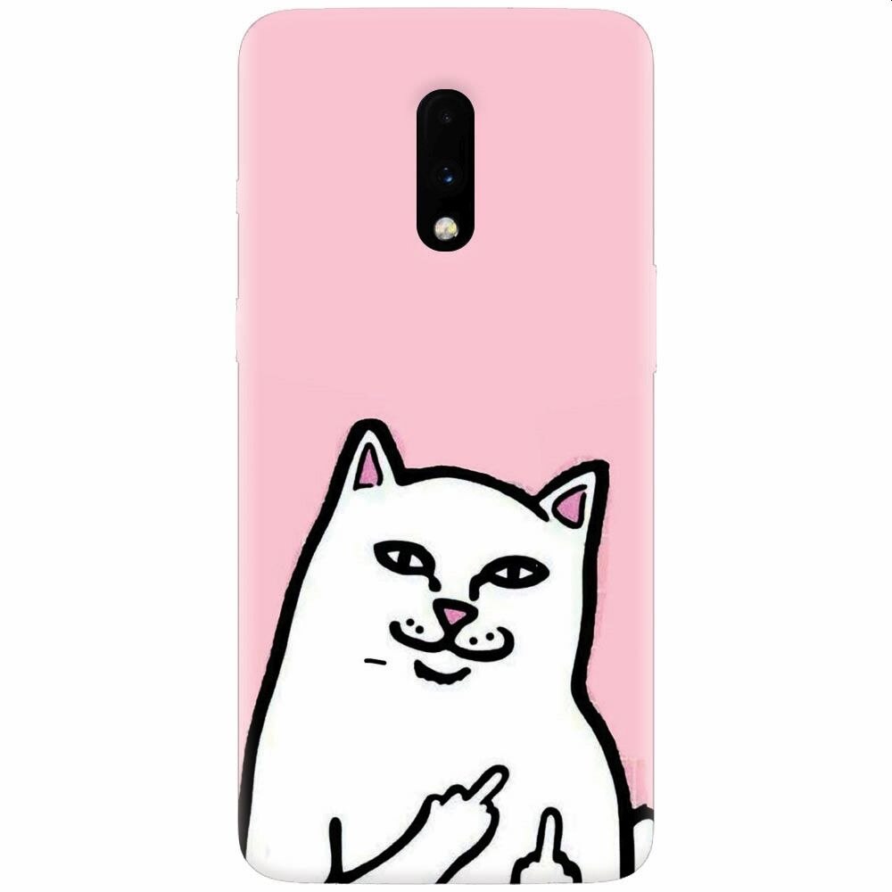 Husa silicon pentru OnePlus 7, White Cat