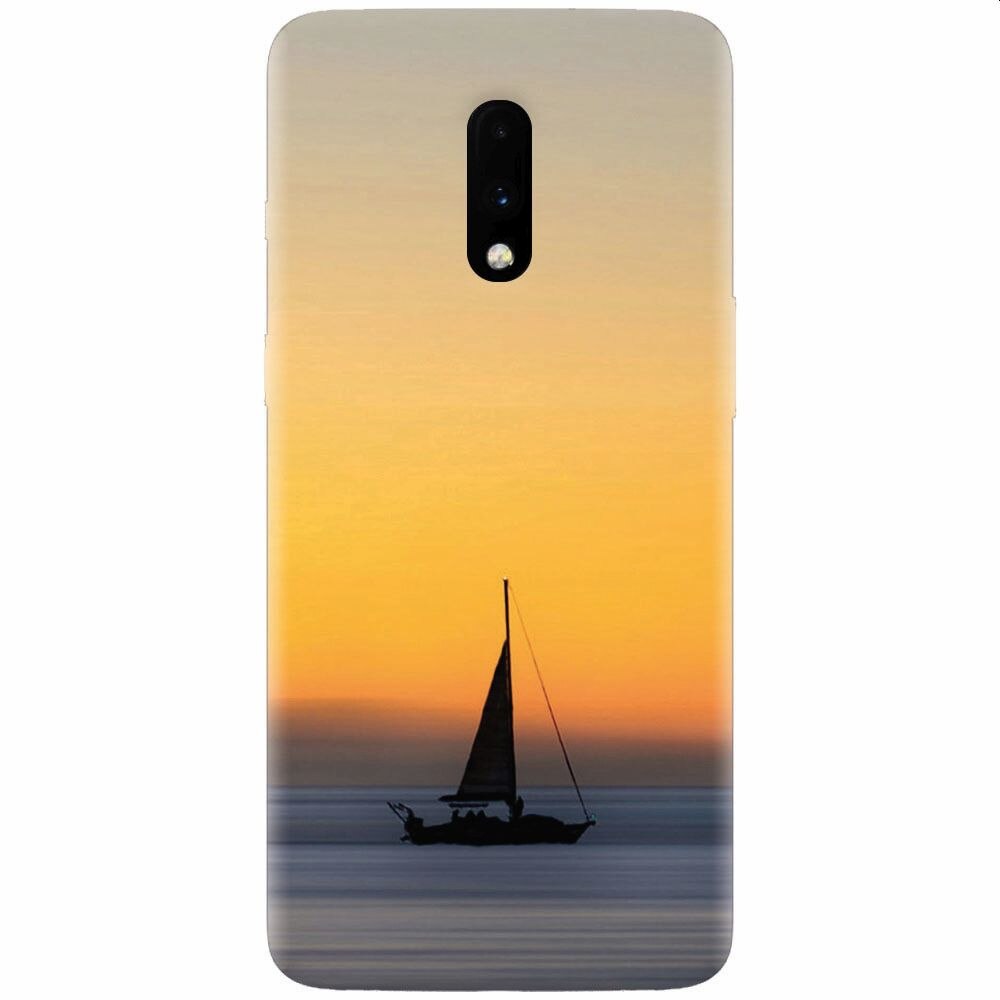 Husa silicon pentru OnePlus 7, Wind Sail Boat Ocean Sunset