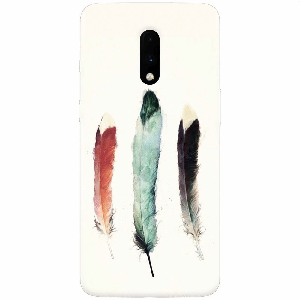 Husa silicon pentru OnePlus 7, Three Feathers