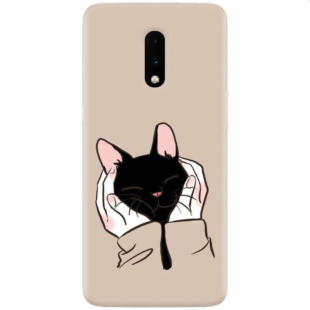Husa silicon pentru OnePlus 7, Th Black Cat In Hands