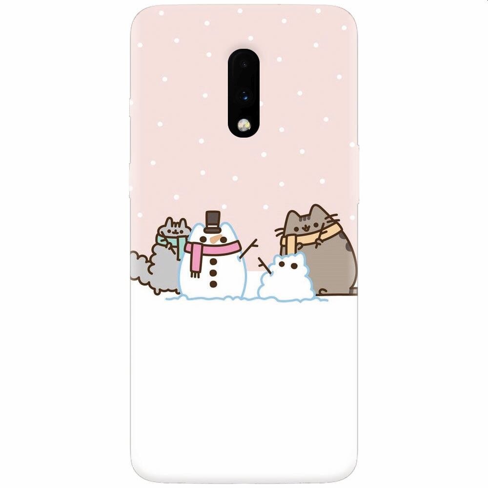 Husa silicon pentru OnePlus 7, Cat And Snowman