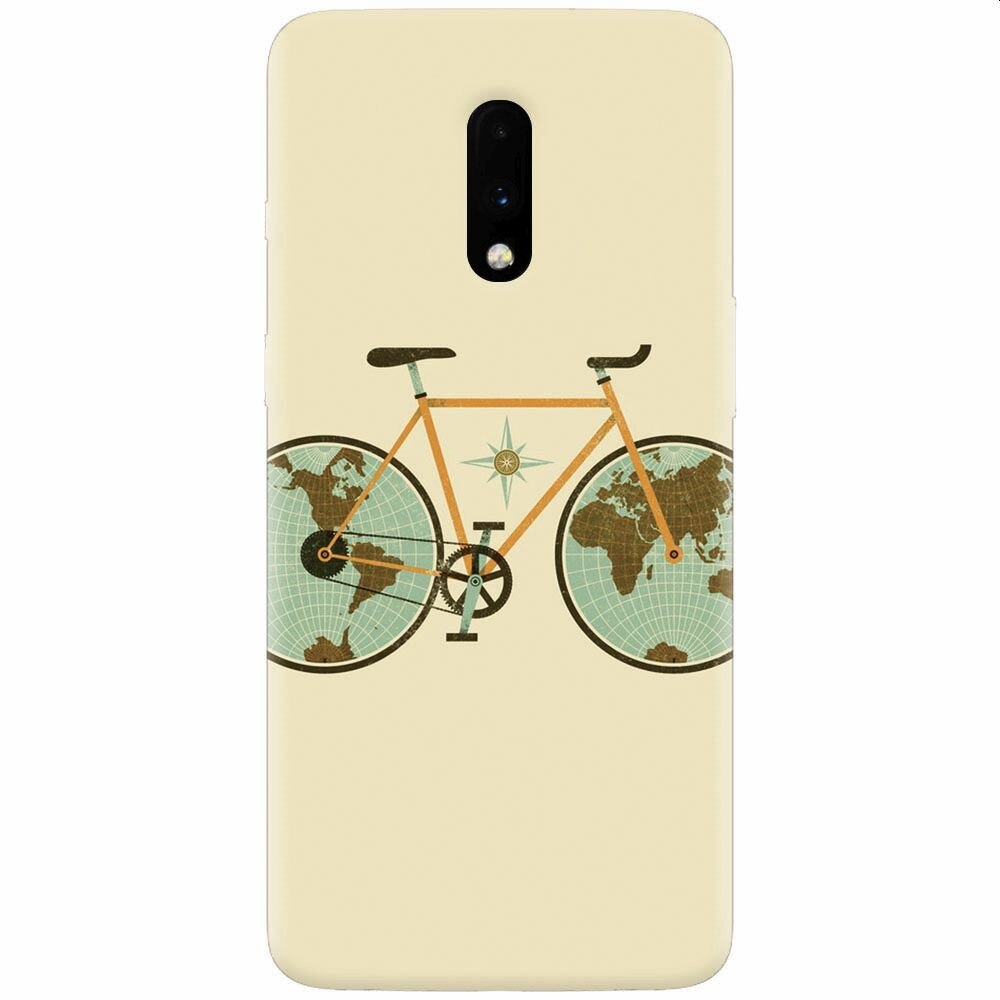 Husa silicon pentru OnePlus 7, Retro Bicycle Illustration
