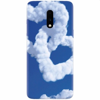 Husa silicon pentru OnePlus 7, Heart Shaped Clouds Blue Sky Husa silicon pentru OnePlus 7, Heart Shaped Clouds Blue Sky