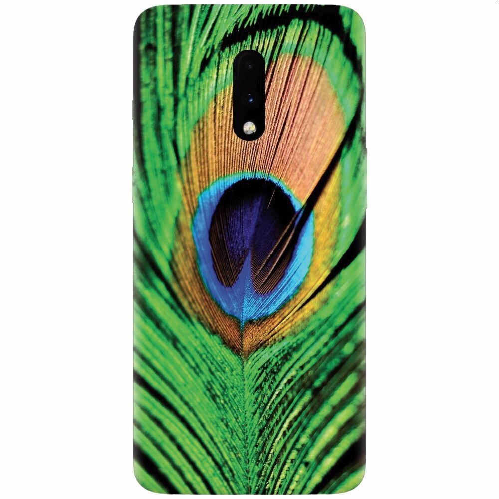 Husa silicon pentru OnePlus 7, Peacock Feather Green Blue