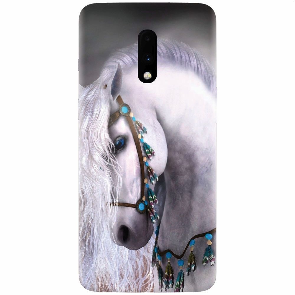 Husa silicon pentru OnePlus 7, White Horse