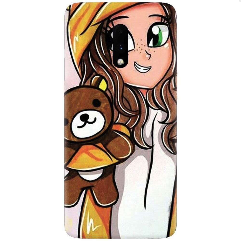 Husa silicon pentru OnePlus 7, Girl With Little Bear
