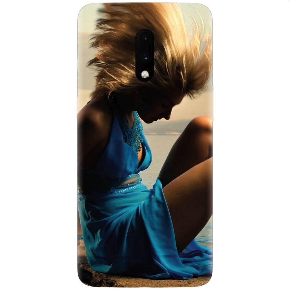 Husa silicon pentru OnePlus 7, Girl In Blue Dress