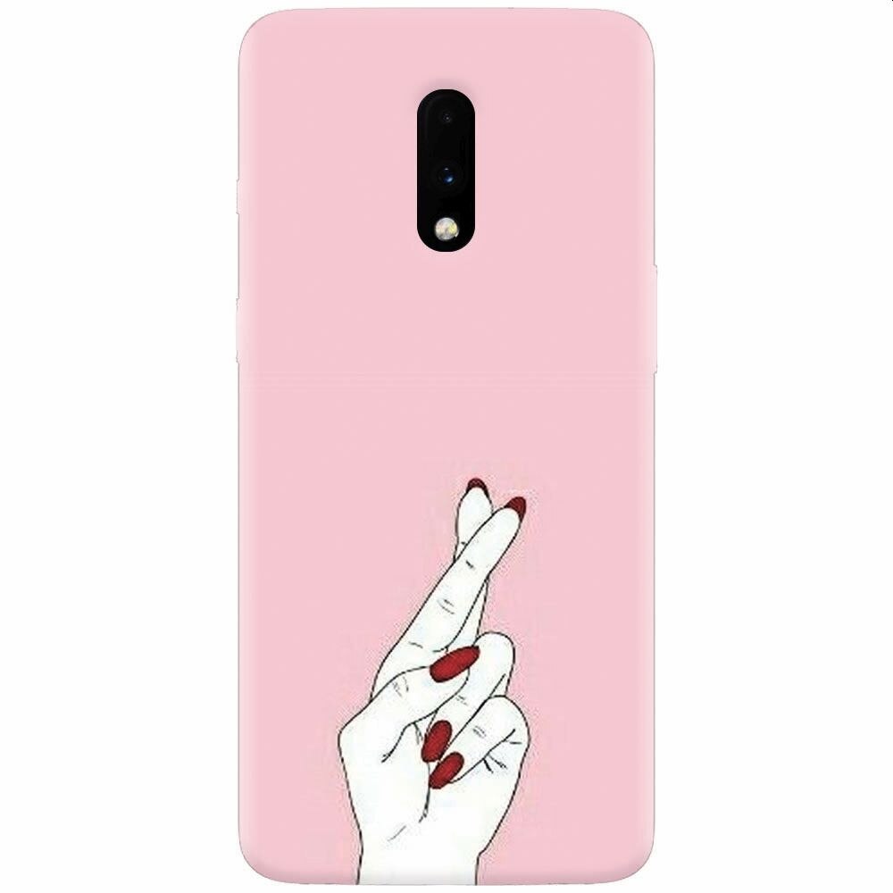 Husa silicon pentru OnePlus 7, Pink Finger Cross