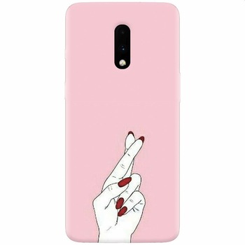 Husa silicon pentru OnePlus 7, Pink Finger Cross Husa silicon pentru OnePlus 7, Pink Finger Cross