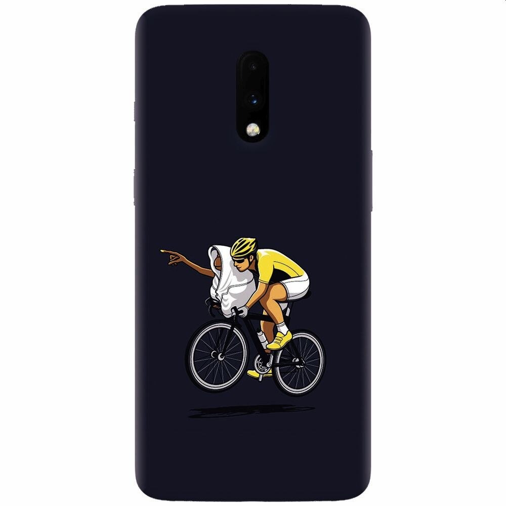 Husa silicon pentru OnePlus 7, ET Riding Bike Funny Illustration