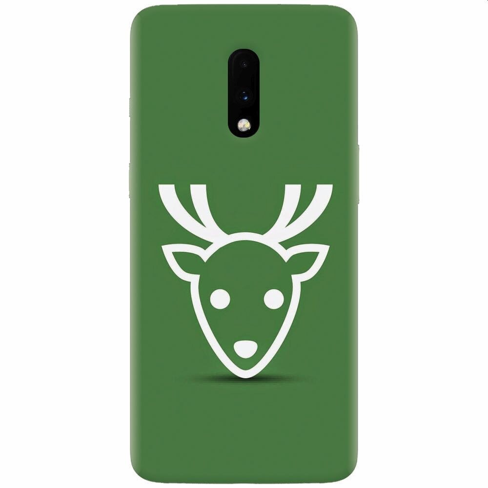 Husa silicon pentru OnePlus 7, Minimal Reindeer Illustration Green