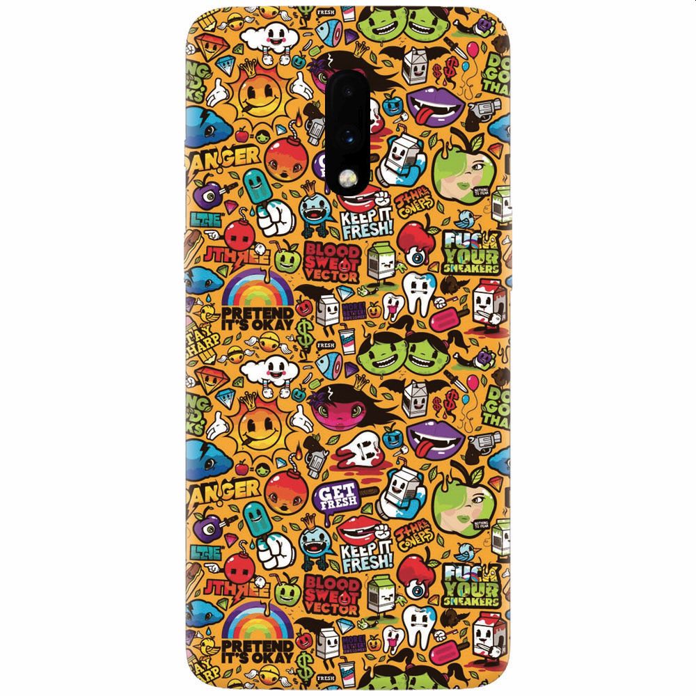Husa silicon pentru OnePlus 7, Colorful Sticker Illustrations