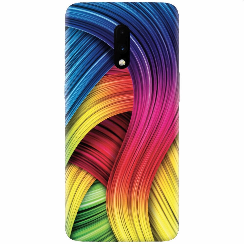 Husa silicon pentru OnePlus 7, Curly Colorful Rainbow Lines Illustration