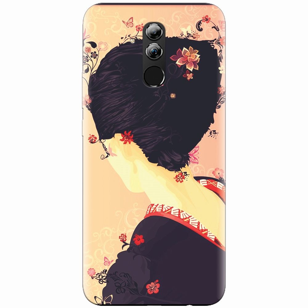 Husa silicon pentru Huawei Mate 20 Lite, Japanese Geisha Illustration Cherry Blossom