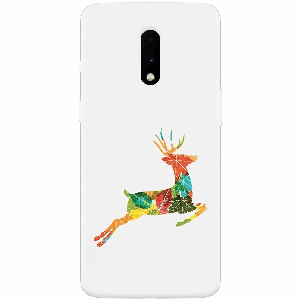 Husa silicon pentru OnePlus 7, Colorful Reindeer Jump Illustration