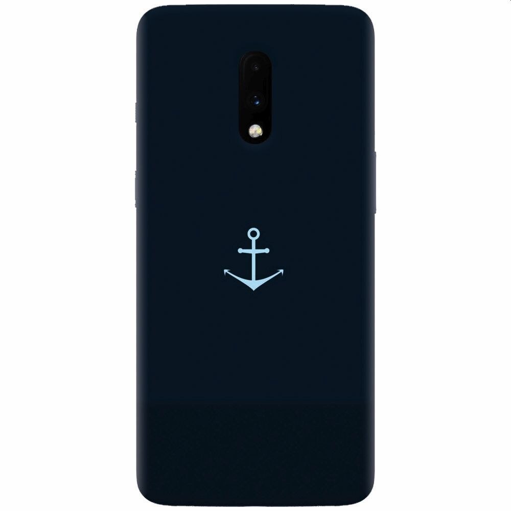 Husa silicon pentru OnePlus 7, Blue Navy Anchor Illustration Flat